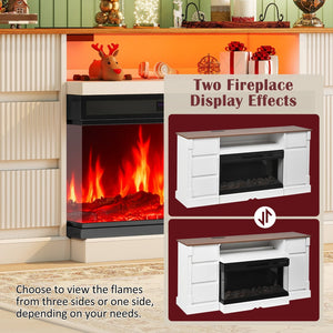 English Elm Fireplace Tv Stand with Electric Flame Effect Built in Storage and Integrated Power Hub W3383P355698
