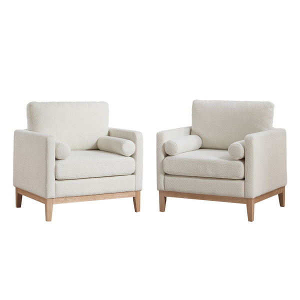 English Elm 35.4" Wide Modern Farmhouse Accent Chair With Ivory Boucle And Natural Wood Legs For Cozy Spaces W3118P283467