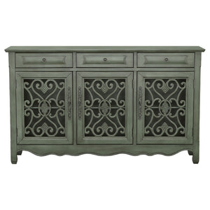 English Elm Naomi Distressed Green Cottage Buffet with Scrollwork Doors and Bronze Hardware B062P447800