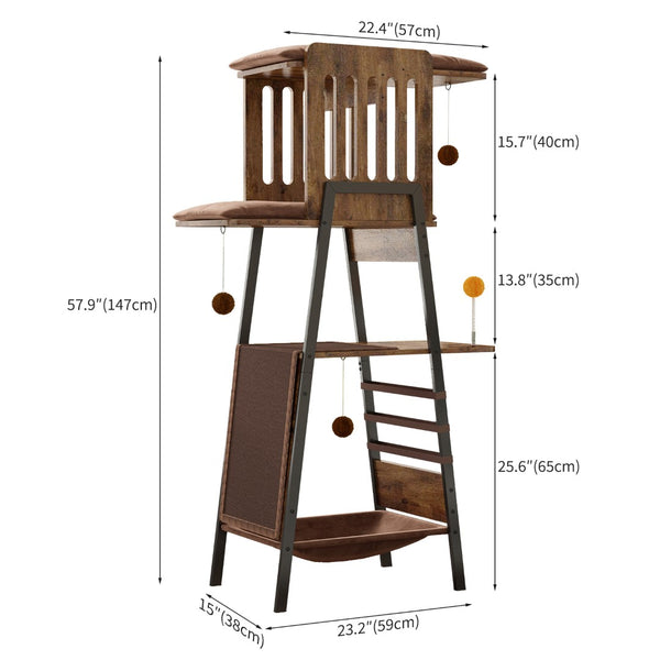 English Elm Modern 58 Inch Cat Tower with Sisal Scratching Mat Hammock and Perch for Large Breeds W2641P460041