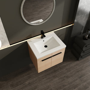 English Elm Levistar 24" Oak Bathroom Vanity With Durable Resin Sink & Smart Storage, Perfect For Small Spaces W1972P165042