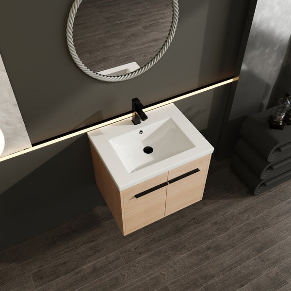 English Elm Levistar 24" Oak Bathroom Vanity With Durable Resin Sink & Smart Storage, Perfect For Small Spaces W1972P165042