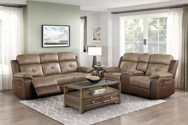 English Elm Plush Microfiber Reclining Sofa with Tufted Arms and Solid Wood Frame for Living Rooms B011P228557