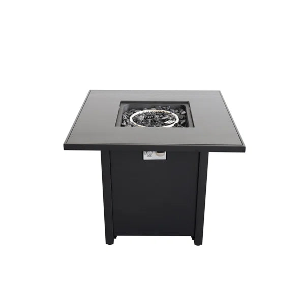 English Elm 30" Powder-Coated Metal Fire Pit Table with Smoked Glass Shield, 40,000 BTU, Lava Rocks Included Black B120S00051