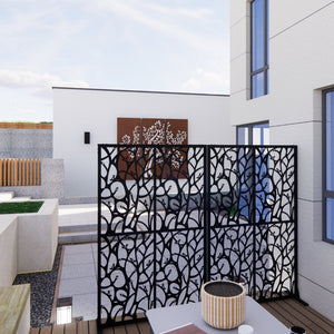 English Elm Metal Bird Cutout Privacy Screen Freestanding Powder Coated Steel Patio Room Divider Black W1586P282265
