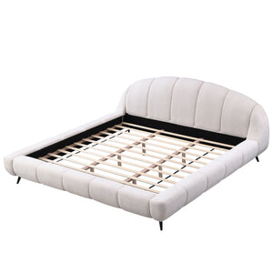 English Elm Christopher Knight Home® - King Chenille Upholstered Platform Bed King Size with Thick Padded Headboard & Footboard, Solid Wood Frame, 800lb Capacity, Quiet Slats, Beige N757K264929I