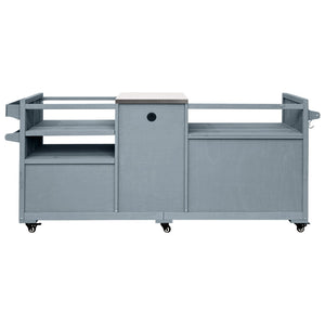 English Elm K&k 80.5 Inch Outdoor Kitchen Island Solid Fir Wood Stainless Steel Grill Cart Station Grey+Blue N707P392140G