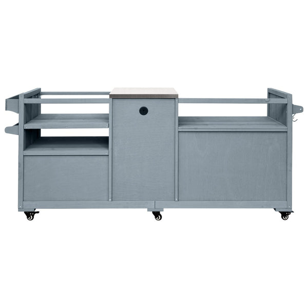 English Elm K&k 80.5 Inch Outdoor Kitchen Island Solid Fir Wood Stainless Steel Grill Cart Station Grey+Blue N707P392140G