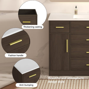 English Elm 48"dark Brown Vanity with 6 Drawers and Soft Close Doors for a Spa Bathroom Dark Brown W3133S00025