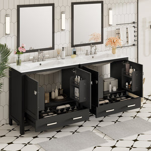 English Elm 72" Black Bathroom Vanity Set with Double Ceramic Sinks, Soft-Close Doors, Divided Drawer, Ample Storage and Solid Wood Frame for Durable Modern Style N729P000006B