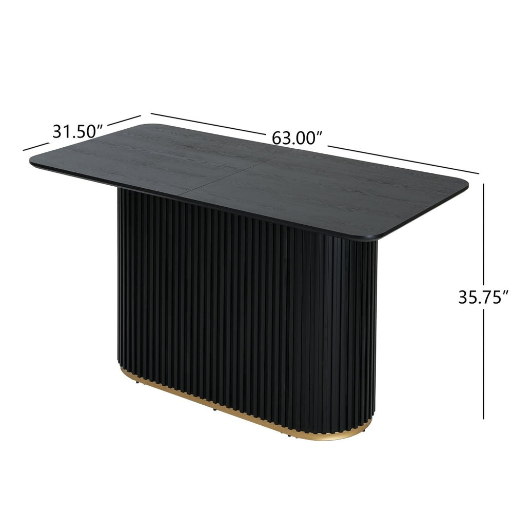 English Elm 63.00"l Tambour Pedestal Counter Table Seats Six with Industrial Mid-century Matte Finish Black N771P358596H_N771P358597H