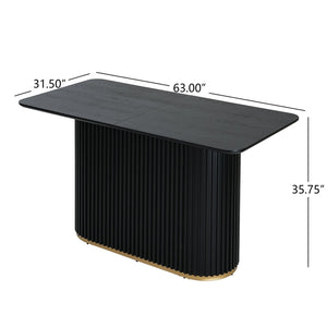 English Elm 63.00"l Tambour Pedestal Counter Table Seats Six with Industrial Mid-century Matte Finish Black N771P358596H_N771P358597H