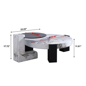 English Elm Bianco Marble-Pattern Coffee Table with Side Table Set — Modern White Top, Black Wood Legs, Durable Elegance B341S00040