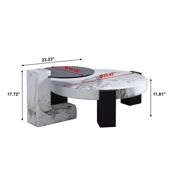 English Elm Bianco Marble-Pattern Coffee Table with Side Table Set — Modern White Top, Black Wood Legs, Durable Elegance B341S00040