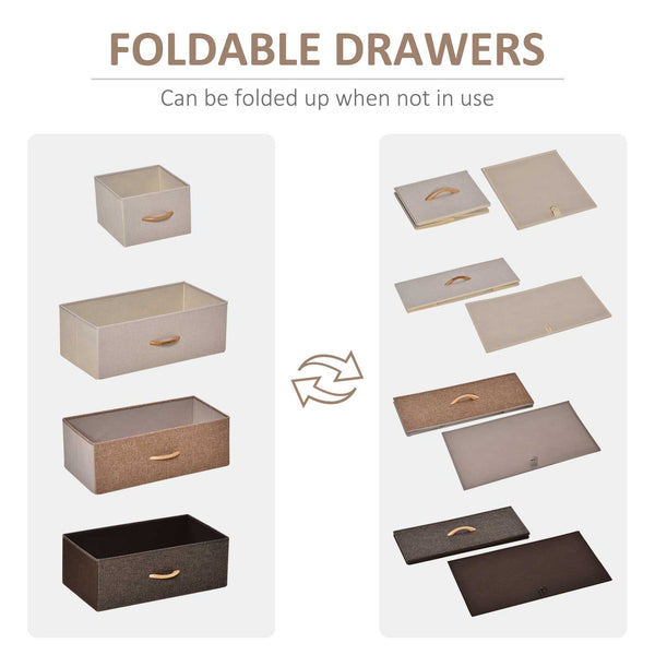 English Elm HOMCOM 5-Drawer Dresser with Foldable Fabric Drawers, Steel Frame & Maple Top — Safe Spacious Storage W2225P229648