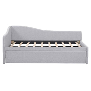 English Elm Twin L-shaped Linen Upholstered Daybed with Hydraulic Pop-up Trundle for Guest Rooms Gray SF000193AAE-1