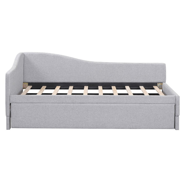 English Elm Twin L-shaped Linen Upholstered Daybed with Hydraulic Pop-up Trundle for Guest Rooms Gray SF000193AAE-1