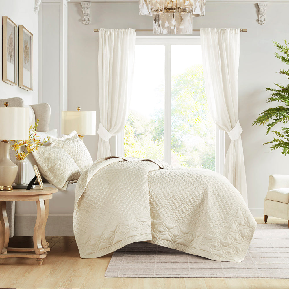 JLA Home Croscill Classics - 3 Neoclassical Matte-Satin Quilt Set with Engineered Embroidery Frame for Elegant Layered Bedding Ensemble Champagne CCL13-0017