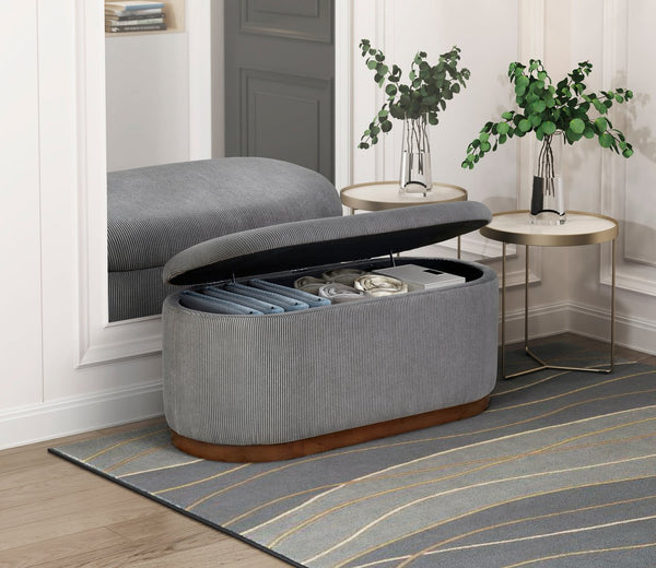 English Elm Lift Gray Corduroy Storage Bench with Foam Cushion, Walnut Legs, Lift-Top Hidden Storage, 42.5" B011P297674