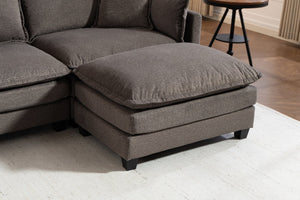 English Elm Modern Chenille Sectional Sofa with Ottoman Modular Layout for Spacious Living Rooms Antique Grey W2530S00018
