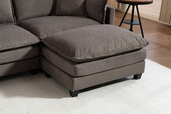 English Elm Modern Chenille Sectional Sofa with Ottoman Modular Layout for Spacious Living Rooms Antique Grey W2530S00018
