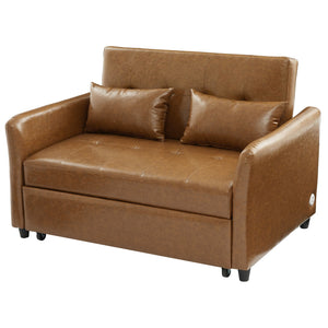 English Elm Orisfur. Convertible Sleeper Bed Loveseat with 3 USB Ports, PU Leather, Compact Design for Small Spaces Brown N719S001700D