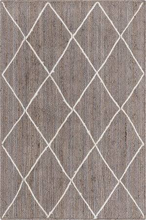 Unique Loom Braided Jute Trellis Hand Braided Solid Rug Gray, Ivory 4' 1" x 6' 1"