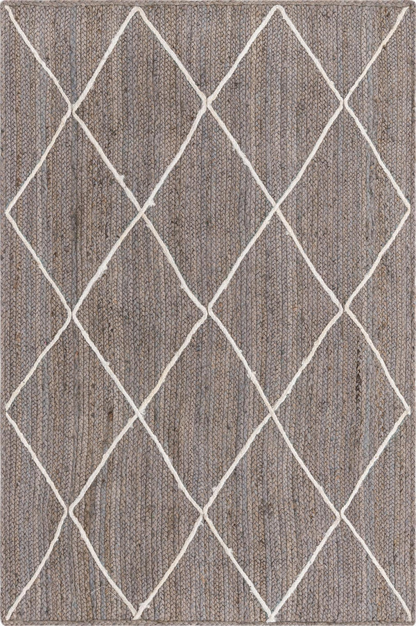 Unique Loom Braided Jute Trellis Hand Braided Solid Rug Gray, Ivory 4' 1" x 6' 1"