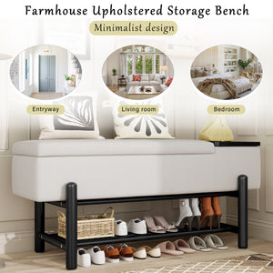English Elm TREXM Farmhouse Upholstered Storage Bench with Lift-Top Hidden Compartment and Shoe Rack, Durable Comfort Black N715P308014B