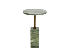 Sunpan MIZANI End Table - Sculptural Concrete Design with Dark Marble Look and Antique Brass Finish Green 112722