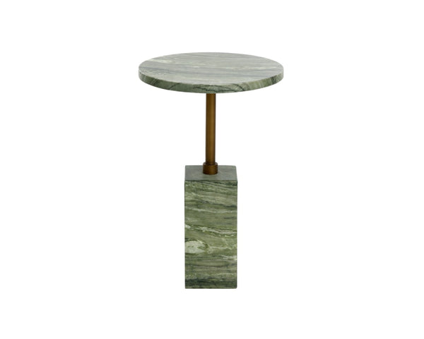 Sunpan MIZANI End Table - Sculptural Concrete Design with Dark Marble Look and Antique Brass Finish Green 112722