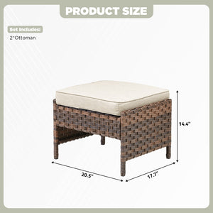 English Elm Outdoor Handwoven Pe Wicker Ottoman Set Rust Resistant Patio Footrests with Cushions Beige T3773P417376