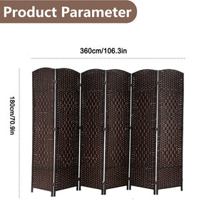 English Elm 6 Panel Room Divider Folding Screen with Hand-Woven Arched Panels Pine Frame Privacy Partition Room Decor Walnut Brown W3198P299207