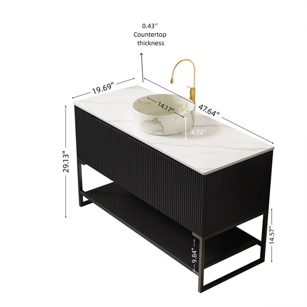 English Elm Tulio Freestanding 48 Inch Bathroom Vanity Sintered Stone Top with Open Shelf Storage W2615S00217