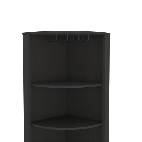 English Elm Essential Corner Bar Cabinet with Wine Rack & Cup Holders, Space-Saving Three-Tier Storage Solution Black 74 L x 24 W x 3 H B200S00406