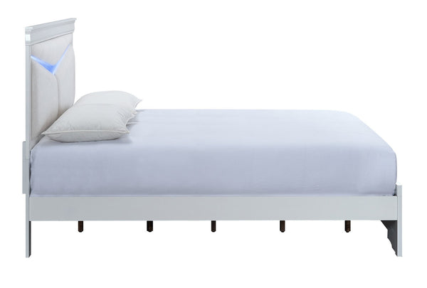 English Elm Lorana Queen Upholstered Bed Plush Teddy Fabric Headboard with Built-in Led Ambient Glow White B078S00669