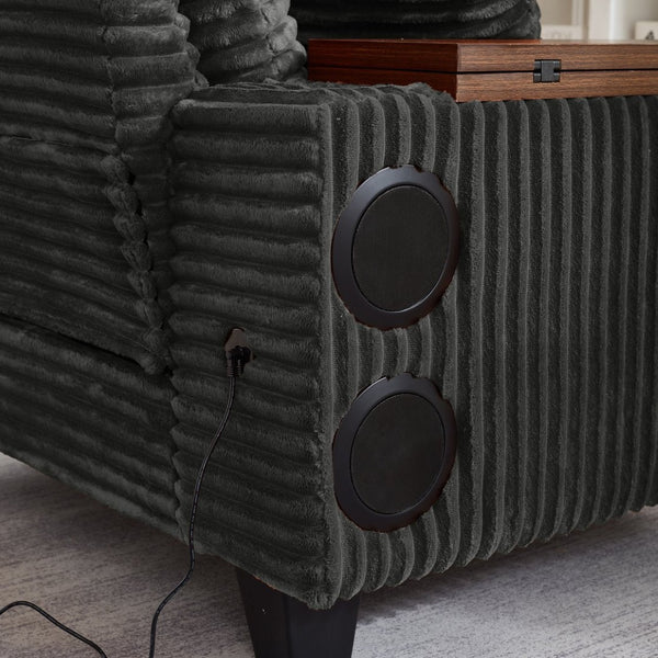 English Elm Fluffy Corduroy Single Sofa with Ottoman Bluetooth Speaker Usb Port and Rotating Tray W3705P476390