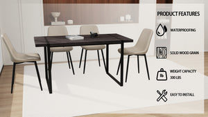 English Elm 59" Modern Industrial 4-Piece Dining Set With Black Metal Base & Suede Chairs For Farmhouse Style W2189S00152