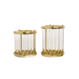 Pasargad Home Lucian Art Deco Lucite & Stainless Steel Hurricane - Unique Handcrafted Decor Piece Clear Lucite & Stainless Steel Psac-100m