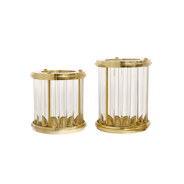 Pasargad Home Lucian Art Deco Lucite & Stainless Steel Hurricane - Unique Handcrafted Decor Piece Clear Lucite & Stainless Steel Psac-100m