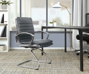 OSP Home Furnishings Guest Faux Leather Office Chair with Chrome Sled Base and Ergonomic Lumbar Support Charcoal SPX23595C-U42