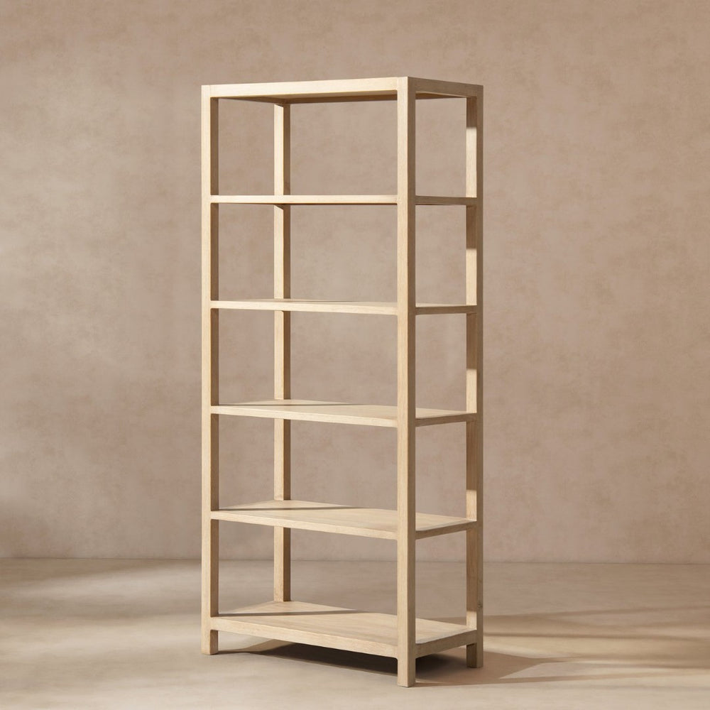 English Elm Ellis Reclaimed Pine Five Shelf Tall Bookcase with Cerused Finish for Living Spaces B2719P485506