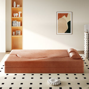 English Elm Modern Corduroy Floor Sofa Foldable Twin Sleeper Foam Filled for Compact Living Spaces Orange W1885P435362