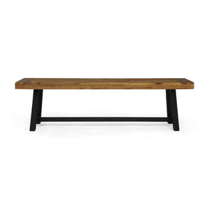 English Elm Christopher Knight Home® - Acacia Two-Tone Outdoor Bench with Acacia Wood Top and H-Stretcher Base for Rustic Modern Patio Seating Black 63086.00