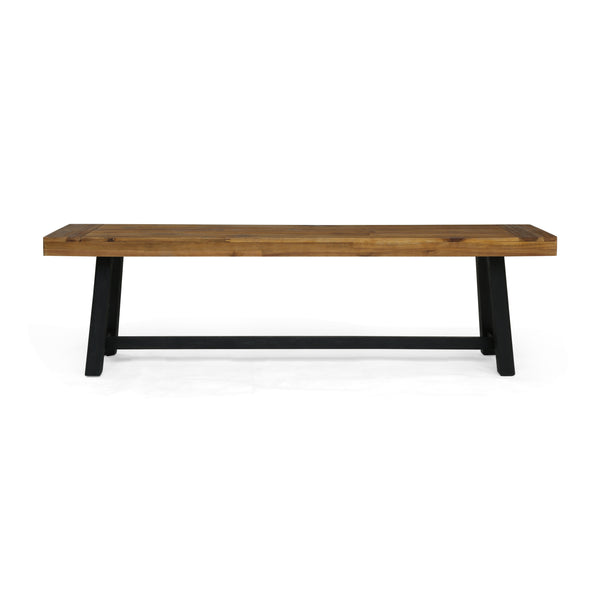 English Elm Christopher Knight Home® - Acacia Two-Tone Outdoor Bench with Acacia Wood Top and H-Stretcher Base for Rustic Modern Patio Seating Black 63086.00