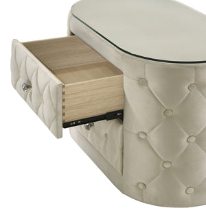 English Elm Luxurious 1Pc Nightstand With Plush Upholstery, Glass Top & Storage Drawers - Elegant Ivory Design B2741P321023
