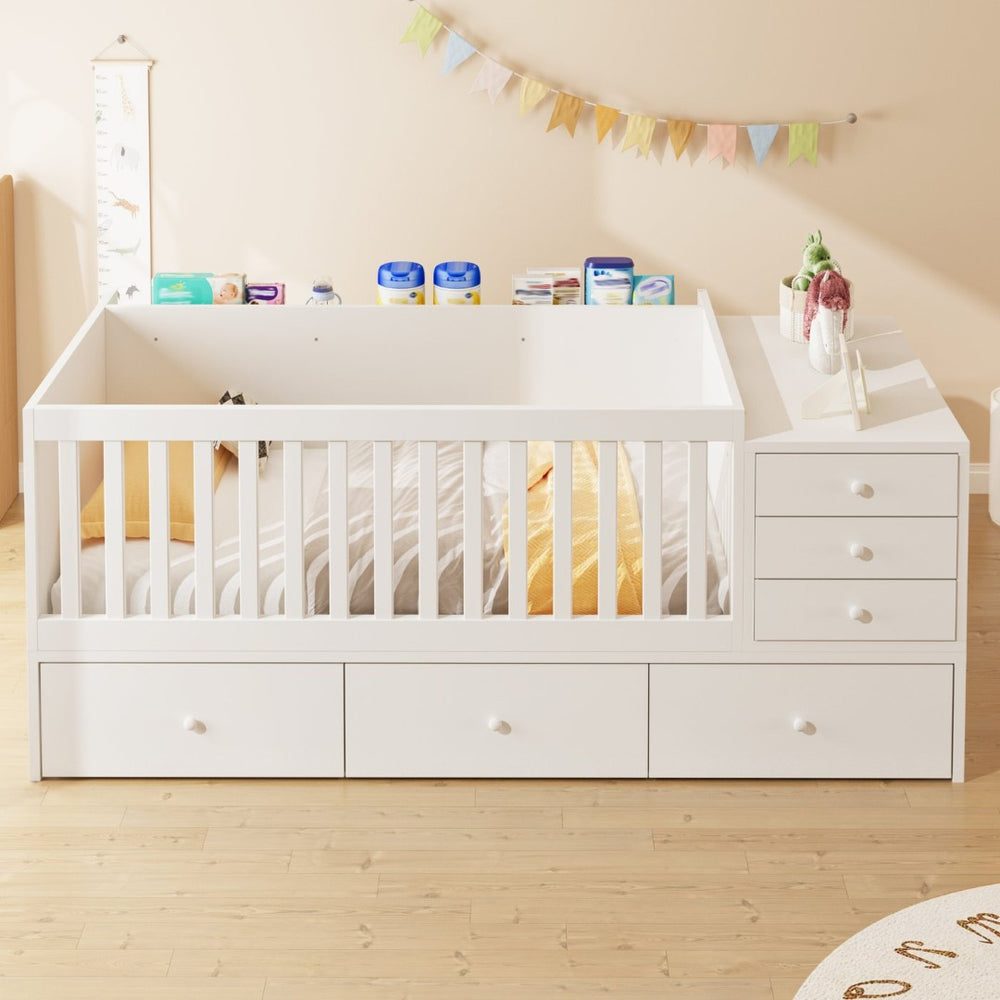 English Elm Convertible Crib Daybed with Changing Table Six Drawers Pine Wood Nursery Frame FF00001AAW