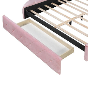 English Elm Upholstered Queen Platform Bed Velvet Wingback Frame with Storage Drawer and Side Stools Pink LP200815AAH