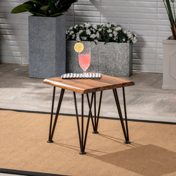 English Elm Zion Outdoor Acacia Wood Iron Side Table Rustic Industrial Patio Accent Piece 61003.00
