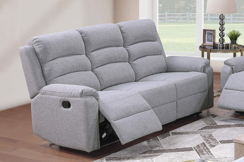 English Elm Modern Three Seat Manual Reclining Sofa Tufted Burlap Fabric Neutral Living Room B011P468576